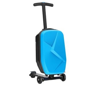 Ufurniture 2 in 1 Suitcase Scooter Foldable Ride-on Luggage with LED Wheels & Adjustable Height Handle Light Blue