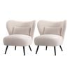Oikiture 2x Armchair Lounge Chair with Lumbar Pillow Wingback Velvet Beige