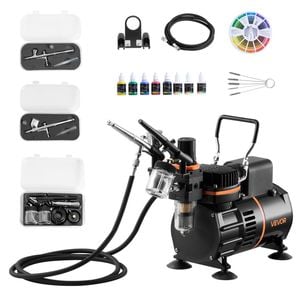 VEVOR Airbrush Kit Black 1/6 HP 3 Dual-Action 3 Tips Acrylic Paint 2 Fans for Decorating