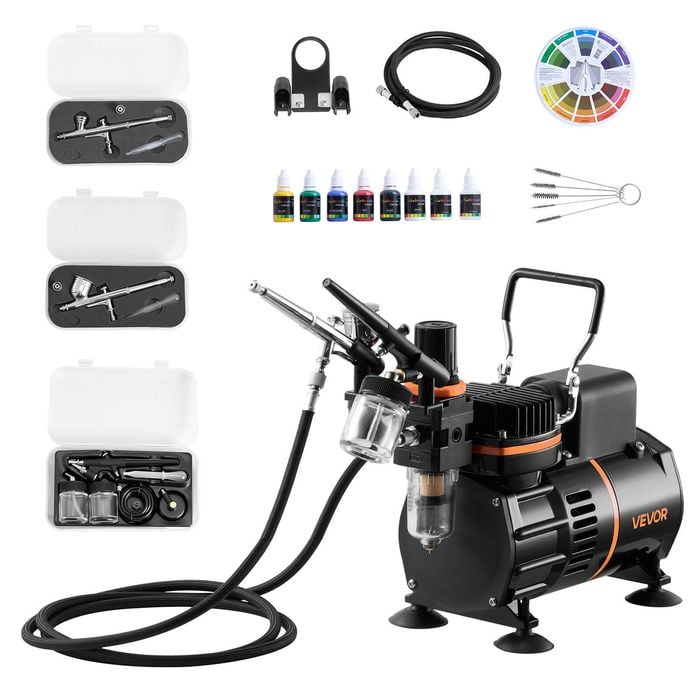 VEVOR Airbrush Kit Black 1/6 HP 3 Dual-Action 3 Tips Acrylic Paint 2 Fans for Decorating