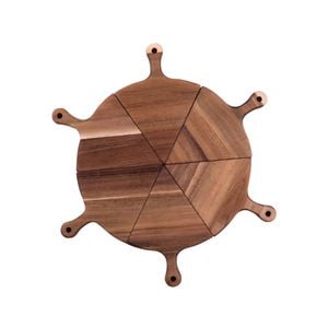 SOGA 6pcs Brwn Rnd Wood Pizza Server