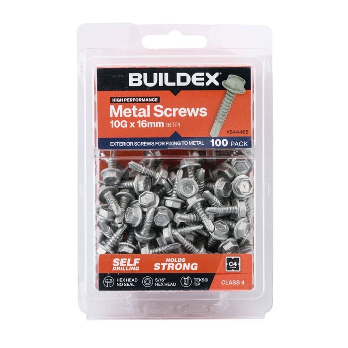 Buildex 10G x 16mm Class 4 Metal TEKS Screws - 100 Pack
