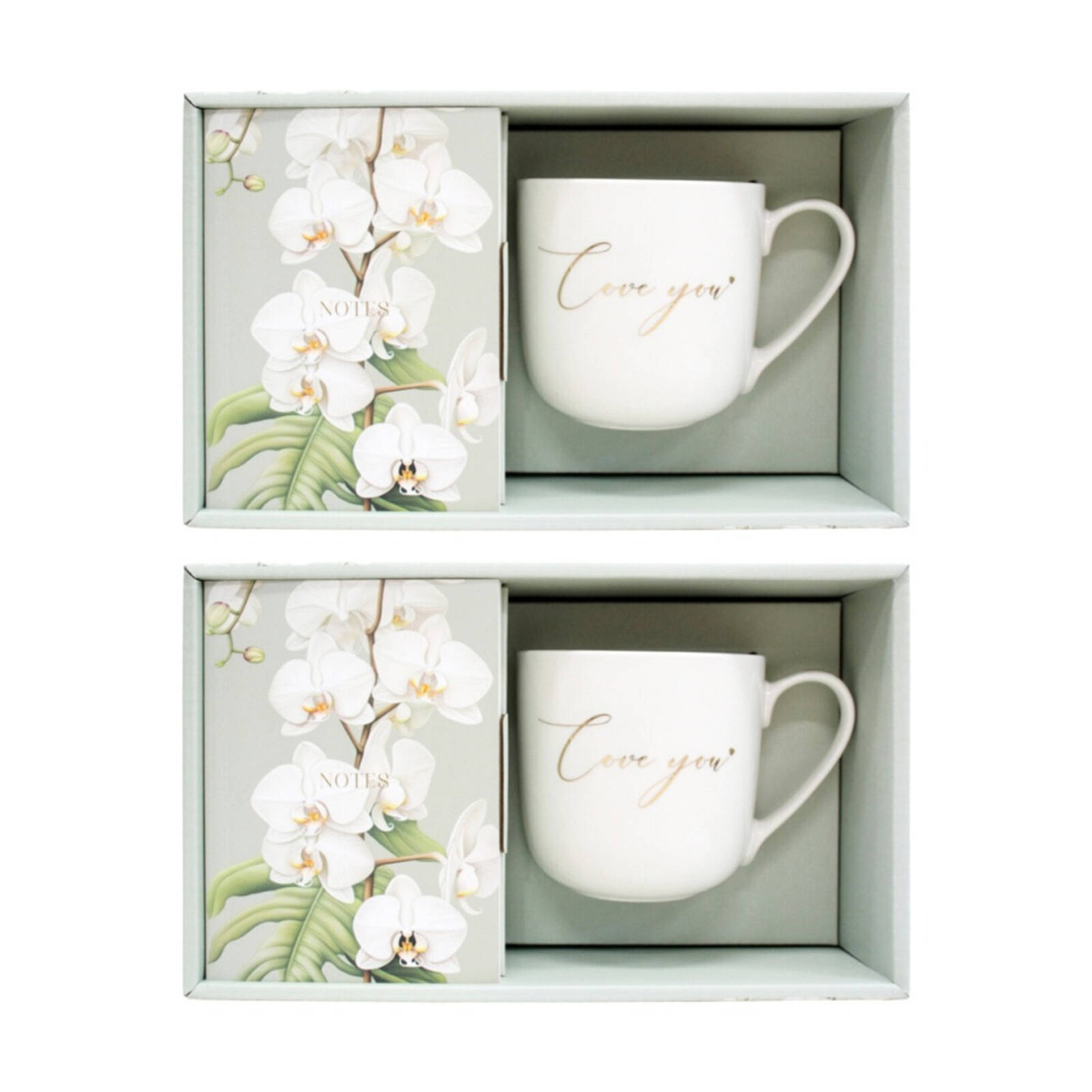 2x 2pc Lvd Love You Gift Matching Ceramic Mug & Notebook Set Green ...