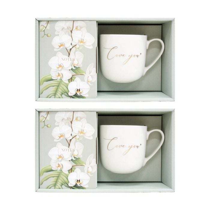 2x 2pc Lvd Love You Gift Matching Ceramic Mug & Notebook Set Green/white
