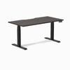 Desky Dual Burnished Wood Scalloped Melamine Sit Stand Desk 150x75cm Matte Black Frame Leg