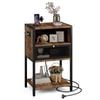 Advwin Bedside Table with Charging Station Metal Mesh Drawer Nightstand Side Table Rustic Brown