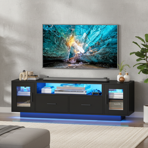 Ufurniture LED TV Cabinet 140cm Entertainment Unit Stand Media Console Table Black
