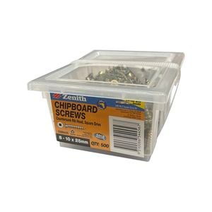 Zenith 8G x 25mm Gold Passivated Square Drive Chipboard Screw - 500 Pack