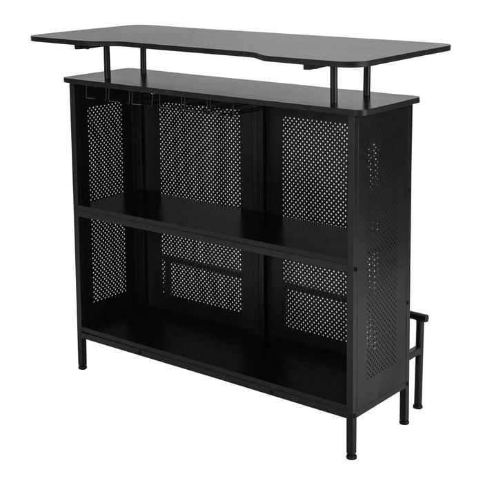 Costway 2-in-1 Kitchen Bar Table 4-Tier Wine Cabinet Black