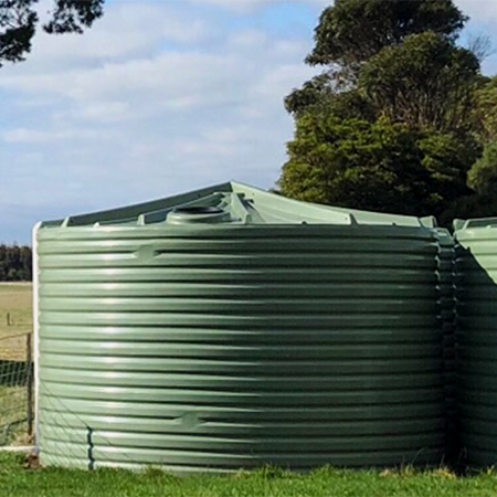 Close-up of Clark Tanks round water tank