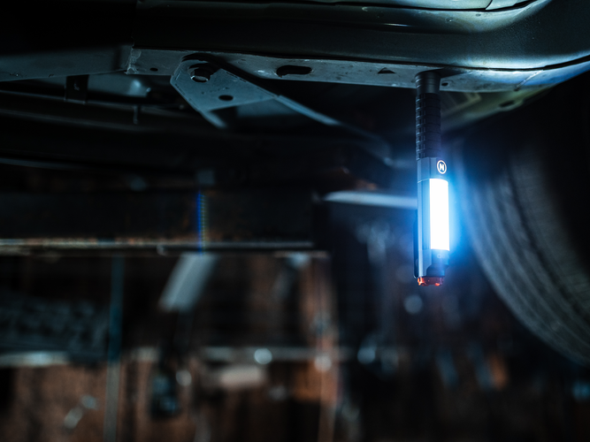 Light magnetised to the underside of a car.