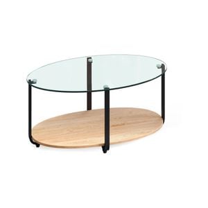 Costway 2-tier Oval Coffee Side Table Glass Tabletop