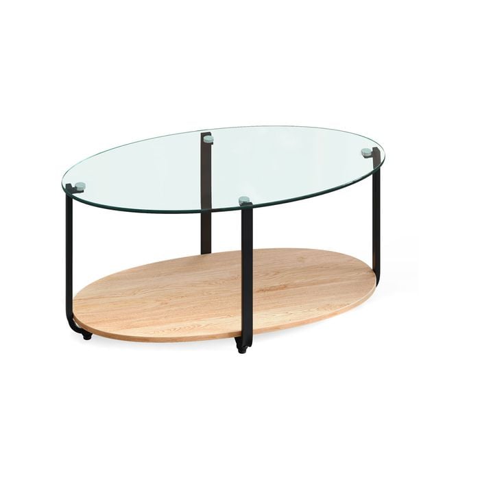 Costway 2-tier Oval Coffee Side Table Glass Tabletop