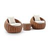 Newport Outdoor Wicker Lounge 2x Arm Chair Golden Brown With Side Table & Cream Cushions