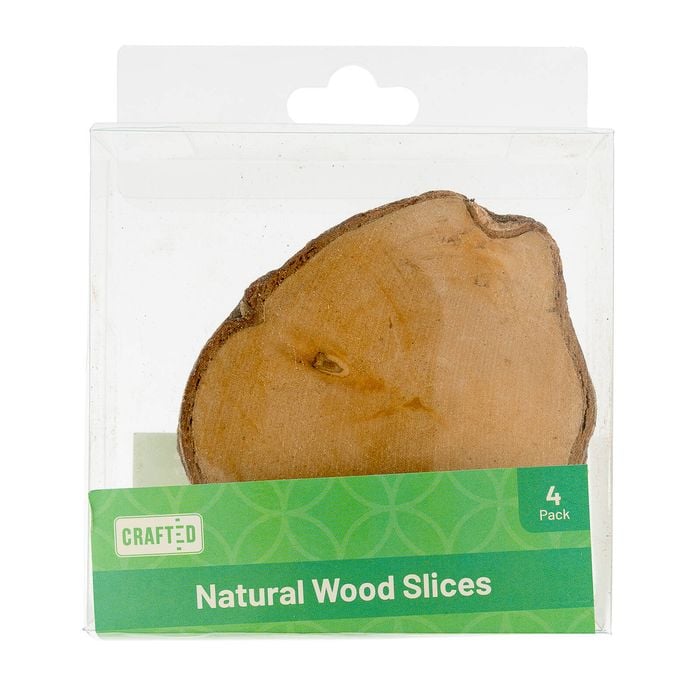 Crafted 8-9cm Round Craft Natural Wood Slices - 4 Pack