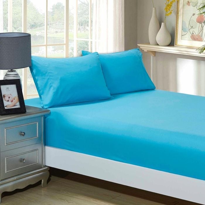 Fabric Fantastic 1000tc Ultra Soft Queen Size Bed Light Blue Fitted Sheet & 2 Pillowcases Set