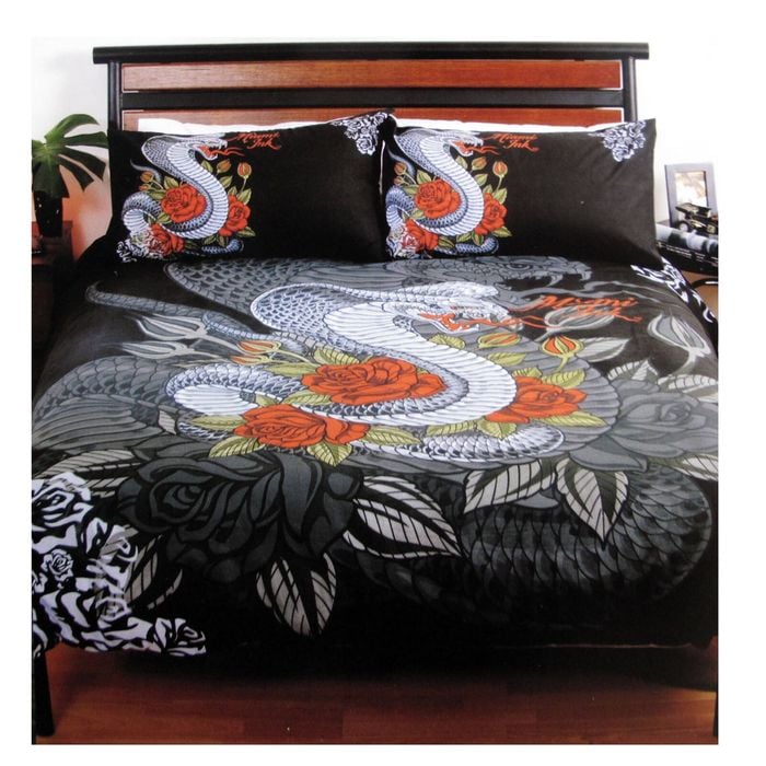 Bloomington Miami Ink Cobra Black Quilt Cover Set Single 140 x 210 cm