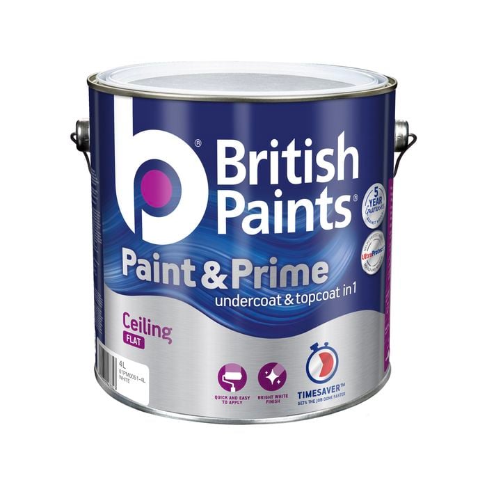 British Paints 4L White Ceiling Paint And Prime - 4L