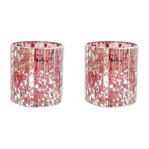 2PK LVD Glass Votive Candle Holder Home Decor 10cm Mosaic Cranberry