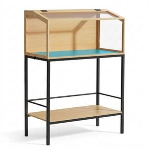 P&p Natural Wood Glass Hamster Cage Led Habitat With Shelf Modern Stand