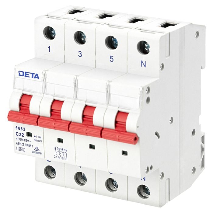 Deta 32A Three Phase MCB 3P+N C Curve 10kA