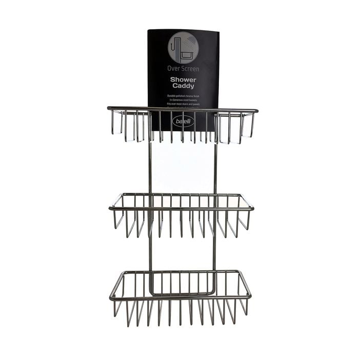 Barelli Chrome Over Screen Bathroom Shower Caddy with Hooks
