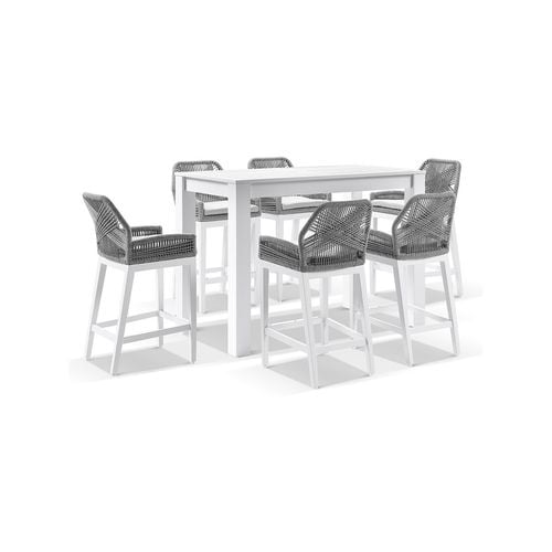 Santorini Outdoor Aluminium 1.5m Bar Table with 6 Hugo Aluminium and