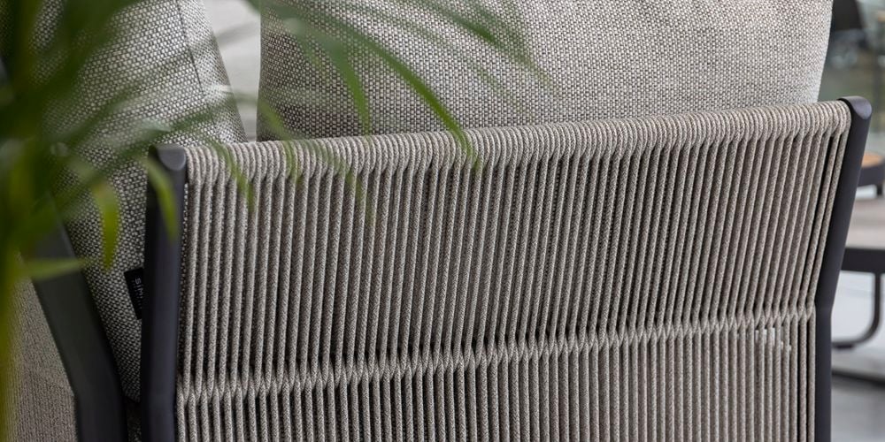 Close up of rope accents on an aluminium outdoor lounge setting