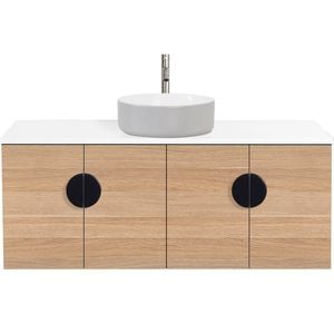 CIBO 1200mm Oak Mornington Wall Hung Vanity With Light Grey / White Basin And Black Handles