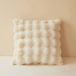 CottonMore Super Soft Faux Rabbit Plush Square Cushion Sofa Pillow Cover Cream - 45cm x 45cm