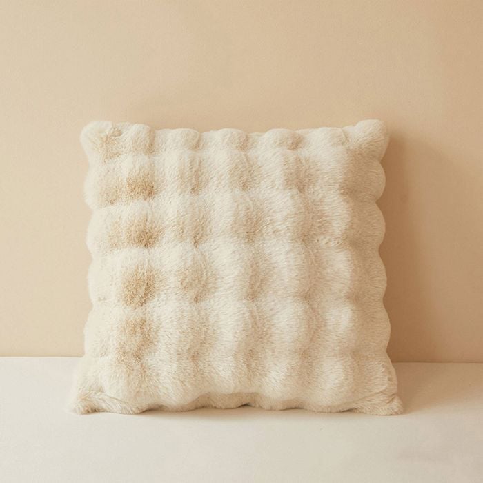 CottonMore Super Soft Faux Rabbit Plush Square Cushion Sofa Pillow Cover Cream - 45cm x 45cm