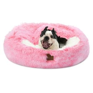 Charlie's Hooded Faux Fur Calming Donut Dog Bed Ombre Pink - Small