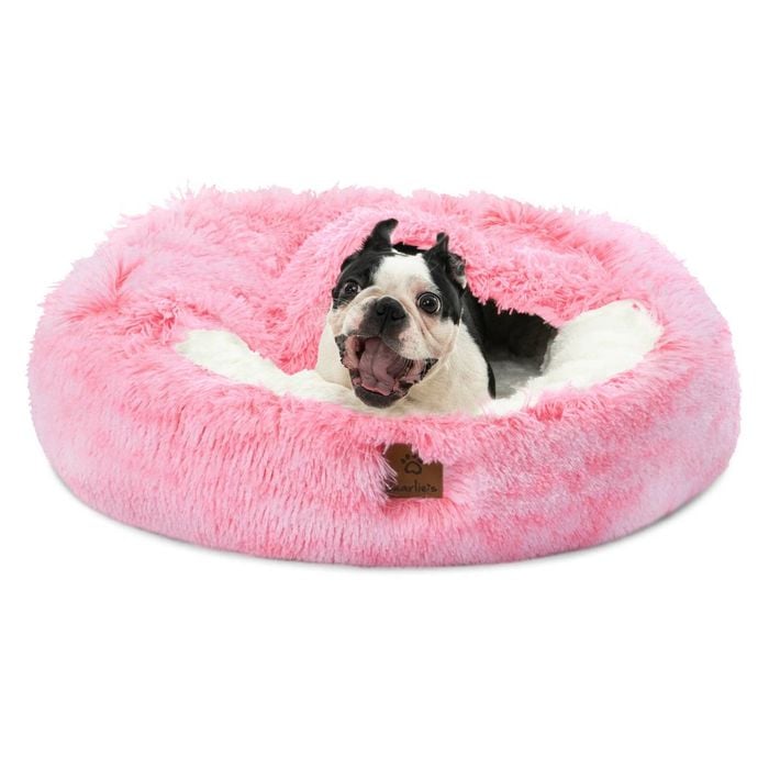 Charlie's Hooded Faux Fur Calming Donut Dog Bed Ombre Pink - Small