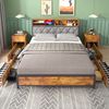 Ufurniture Bed Frame with Charging Station Upholstered Storage Headboard and 4 Underbed Storage Drawers Double Size