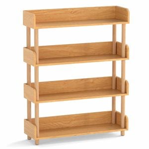 Costway 4tier Wood Bookshelf Modern Elevated Guardrails Shelving Rack