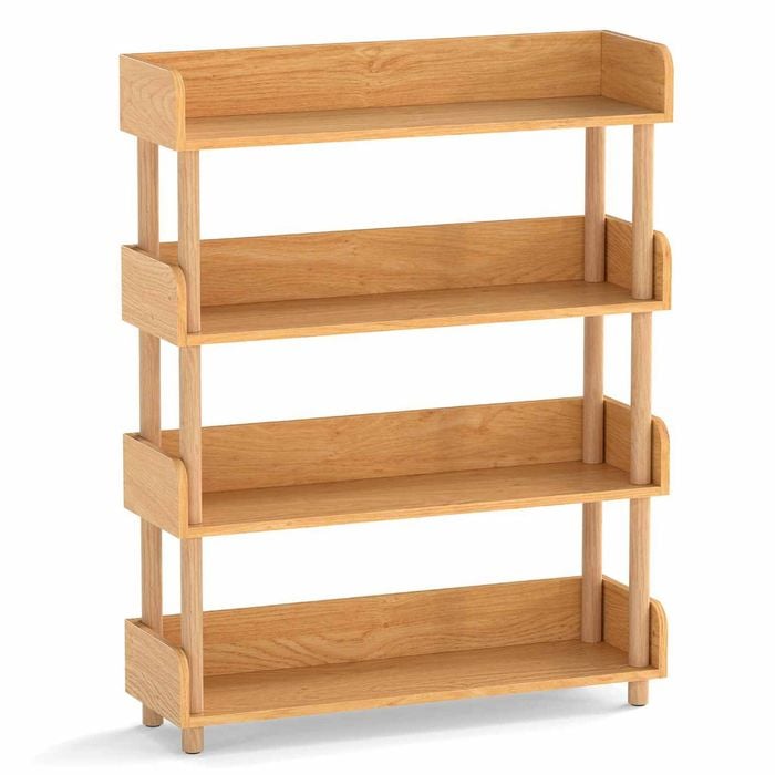 Costway 4tier Wood Bookshelf Modern Elevated Guardrails Shelving Rack