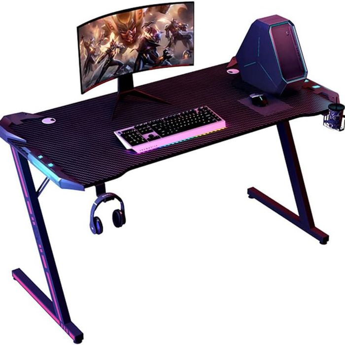 Relaxio Gaming Desk with LED Lights Computer Desk Z Shaped Desk 100 CM