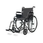 Equipmed 24 Inch Folding Wheelchair, XL Wide Design, 136kg Capacity, Park Brakes, Retractable Armrests, Dark Grey Hammertone
