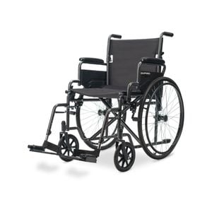 Equipmed 24 Inch Folding Wheelchair, XL Wide Design, 136kg Capacity, Park Brakes, Retractable Armrests, Dark Grey Hammertone