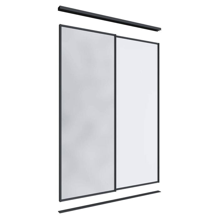 Lugna 2400 x 1201-1800mm Black 1 Mirror 1 Melamine Wardrobe Double Sliding Doors