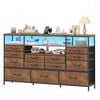 Advwin 13 Fabric Drawer Dresser with Charging Station, LED Chest of Drawers Rustic Brown