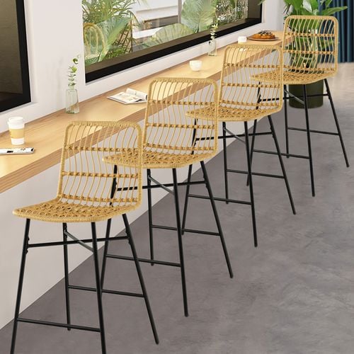 Costway 2x Rattan Bar Stools Height Counter Chairs Metal Frame Barstools Yellow Bunnings Australia