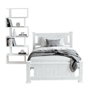 Artiss King Single Bed Frame and Bookshelf White