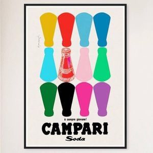 Galrie Vintage Campari Poster with Colourful Bottles - Iconic Italian Art Decor, Black Frame, A4 21 x 30cm (8 x 12inch)