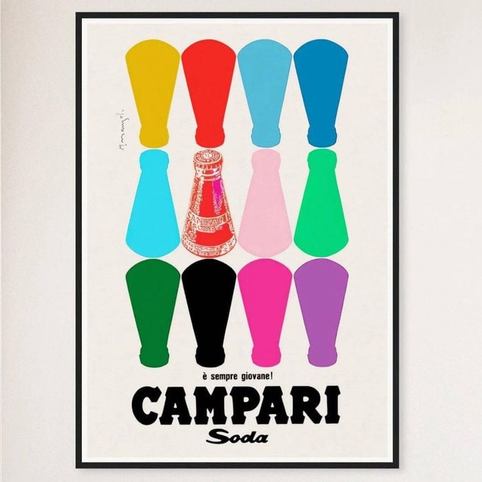Galrie Vintage Campari Poster with Colourful Bottles - Iconic Italian Art Decor, Black Frame, A4 21 x 30cm (8 x 12inch)