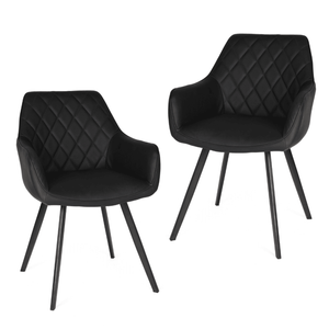 Raimon Furniture Set Of 2 Xena Eco Leather Dining Chair Black Metal Legs - Black