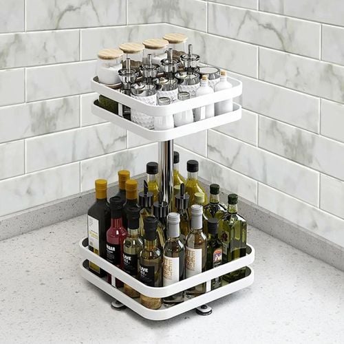 SOGA 2 Tier Steel White Square Rotating Kitchen Storage Bunnings Australia