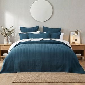 Bianca Ashcombe Blue Yarn Dyed Cotton Waffle Bedspread Set King