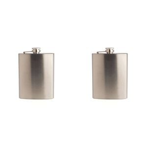 2PK Plain Flask 8Oz Classic Stainless Steel Silver Durable Hip
