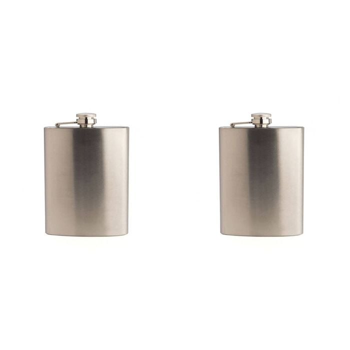 2PK Plain Flask 8Oz Classic Stainless Steel Silver Durable Hip
